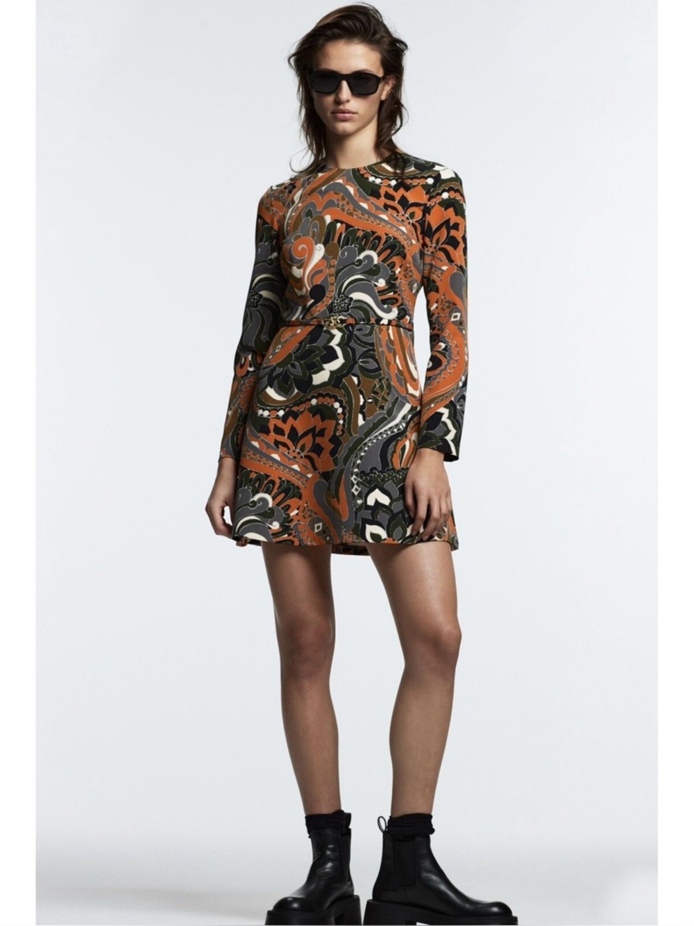 🍊 ZARA Bloggers Fav Retro Long Sleeved Mini Dress with Gold Belt Detail. Size XS - Picture 12 of 15